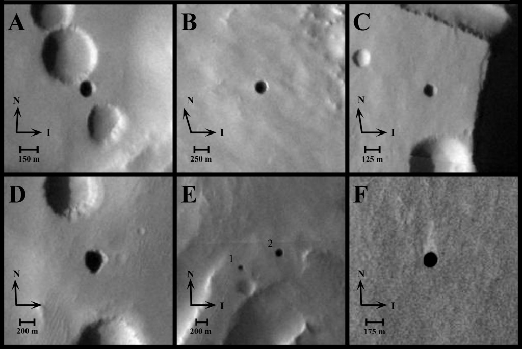 Possible Caves on Mars as seen by NASA's Mars Odyssey orbiter