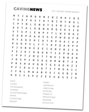 2011 Caving News Holiday Word Search