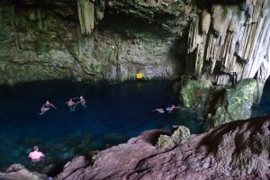 Swimmers inside Cuba's Saturno Cave