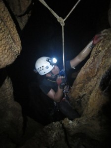 Rambli Ahmad Descending a 32 meter Pitch in Lagan's Cave