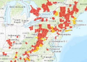 A Map showing the story of White-nose Syndrome through its geographic progression.