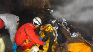 One of the injured cavers being attended to.