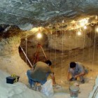 Researchers carrying out excavation works at the Tianyuan Cave.