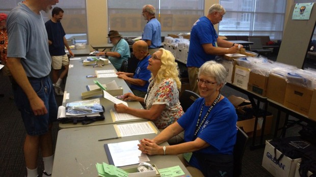 Registration Desk staff getting ready for the 2013 NSS Convention attendees.
