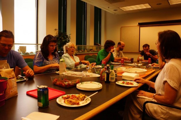 Students and faculty welcome Penny (third from left) to USF at the Welcome Lunch.