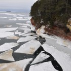 The broken up ice sheets at Apostle Islands National Lakeshore following strong winds over the weekend.