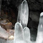 Curious ice formations in Lava Beds National Monument's Crystal Ice Cave.