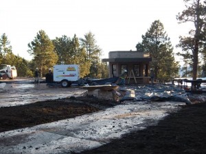 Construction crews working on the parking lot at Jewel Cave National Monument.