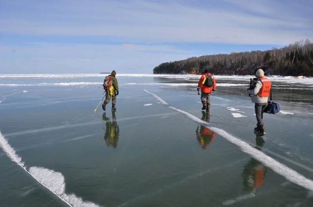 This year's slippery base ice along Wisconsin’s Apostle Islands National Lakeshore.