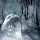 Ice formations in Lava Beds National Monument's Crystal Ice Cave.