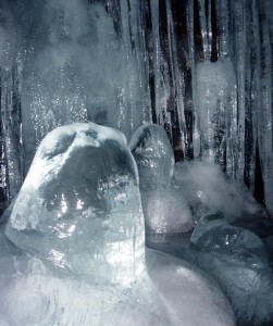 Ice formations in Lava Beds National Monument's Crystal Ice Cave.