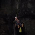 Descending into Mini Gill Cave on Canada's Vancouver Island.