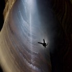 A caver mid-descent in Georgia's Fantastic Pit.