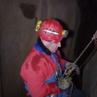 Inspirational Blind Caver Graham Owen descending inside Yordas Pot.