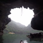 Exiting a sea cave in Vietnam's Ha Long Bay.