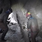 The concreted passage in Peak Cavern where caver Neil Moss still resides.