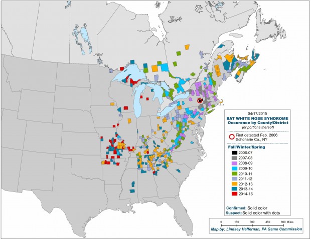White-nose Syndrome Map Updated April 17th, 2015.