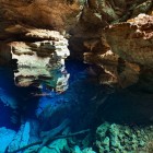 Inside Brazil's Poco Azul cavern.