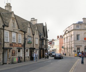 Old stone buildings on Cirencester's Castle Street.