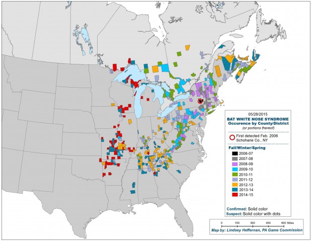 White-Nose Syndrome Map Updated May 28th, 2015