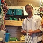 Preparing a new caving rope.
